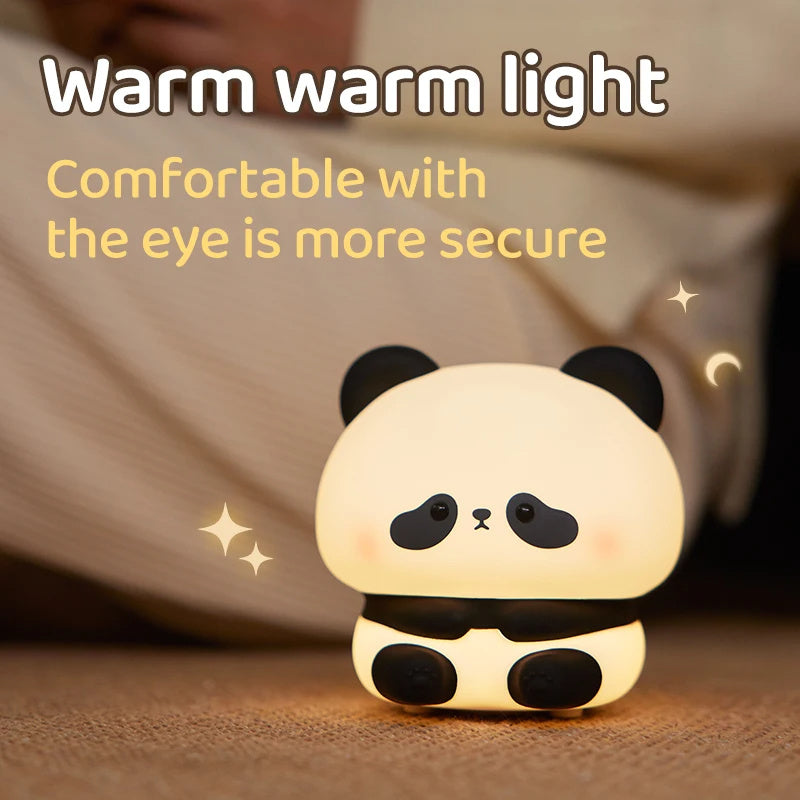 Panda LED Night Light Cute Silicone Night Light USB Rechargeable Touch Night Lamp Bedroom Timing Lamp Decoration Children's Gift Home Decor