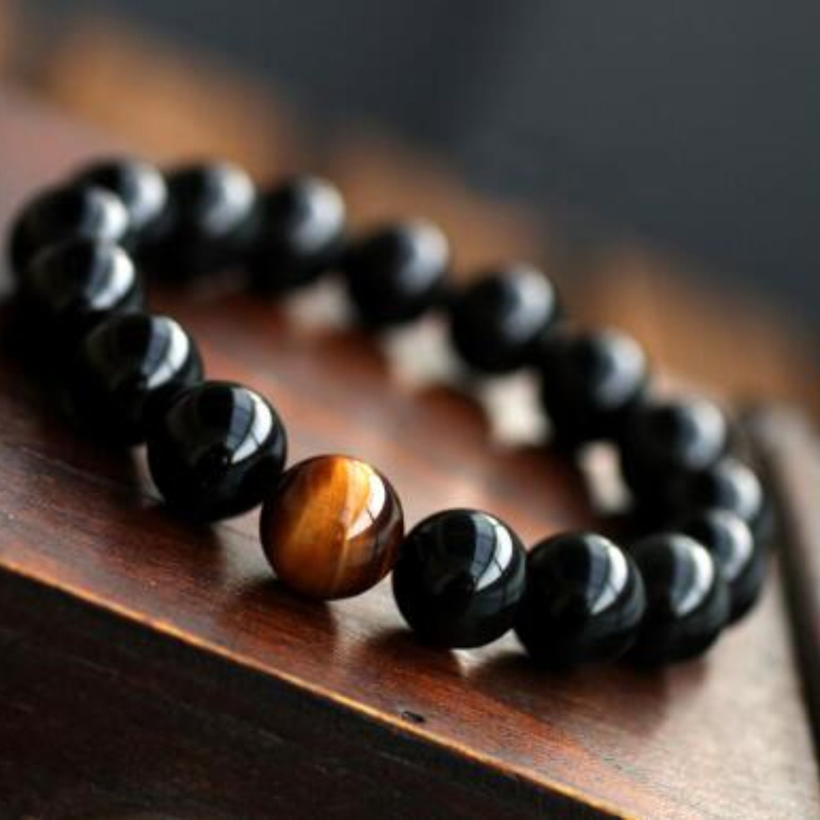 Natural Black Onyx With Stone Tiger Eyes Energy Bracelet