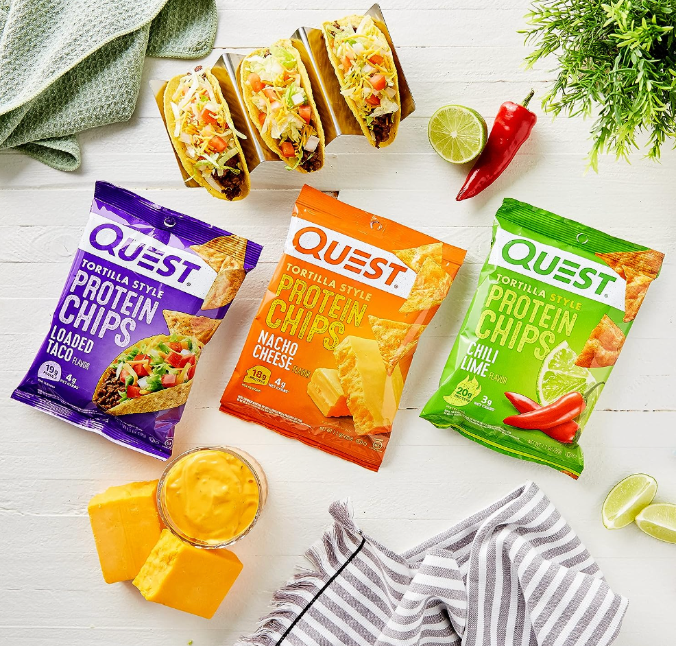 Quest Nutrition Tortilla Style Protein Chips Variety Pack, Chili Lime, Nacho Cheese, Loaded Taco, 1.1 Ounce (Pack of 12)