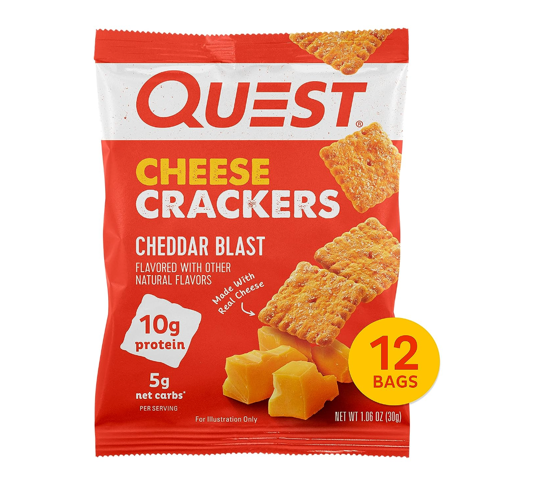 Quest Nutrition Cheese Crackers, Cheddar Blast, High Protein, Low Carb, Made with Real Cheese, 12 Count (1.06 oz bags)