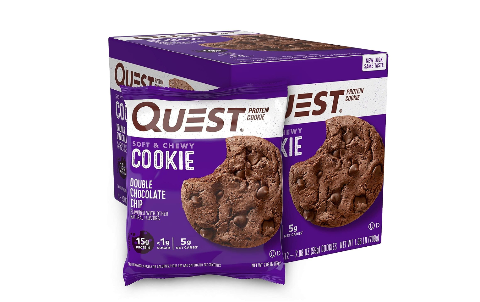 Quest Nutrition Double Chocolate Chip Protein Cookie, High Protein, Low Carb, 12 Count