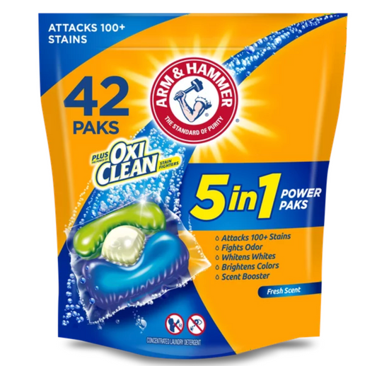 Arm & Hammer Plus OxiClean 5-in-1 Laundry Detergent Power Paks, 42 Count (Packaging may vary)