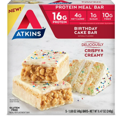 Atkins Birthday Cake Bar, 1.69 oz, 5-pack (Meal Bar)