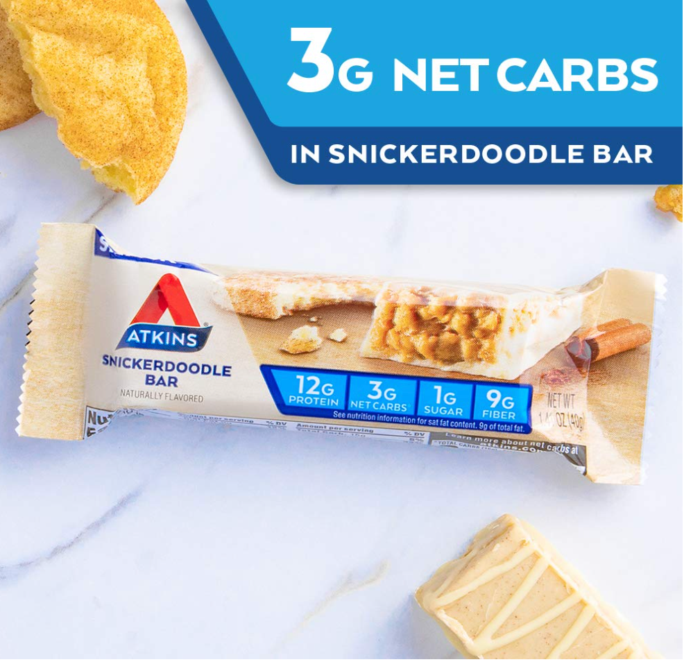 Atkins Snack Bar, Snickerdoodle, Made with B Vitamins and Real Almond Butter, Naturally Flavored, Keto Friendly, and Gluten Free (30 Bars)