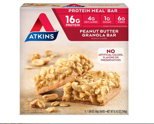 Atkins Peanut Butter Granola Protein Meal Bar. Crunchy and Creamy. Keto-Friendly. (5 Bars)