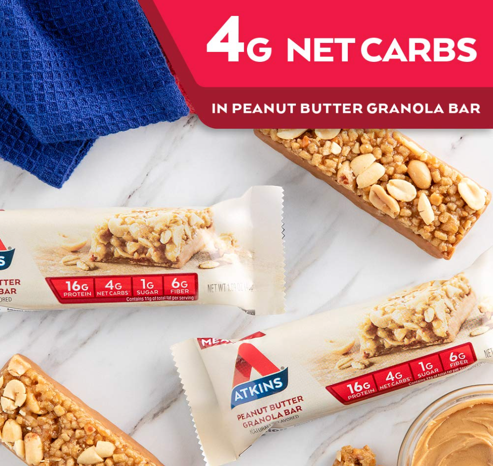 Atkins Peanut Butter Granola Protein Meal Bar. Crunchy and Creamy. Keto-Friendly. (5 Bars)