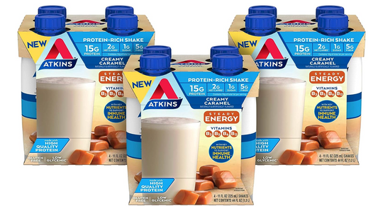 Atkins Energy Shake Creamy Caramel, with B Vitamins and Protein. Keto-Friendly and Gluten Free 4 Count(Pack of 3)