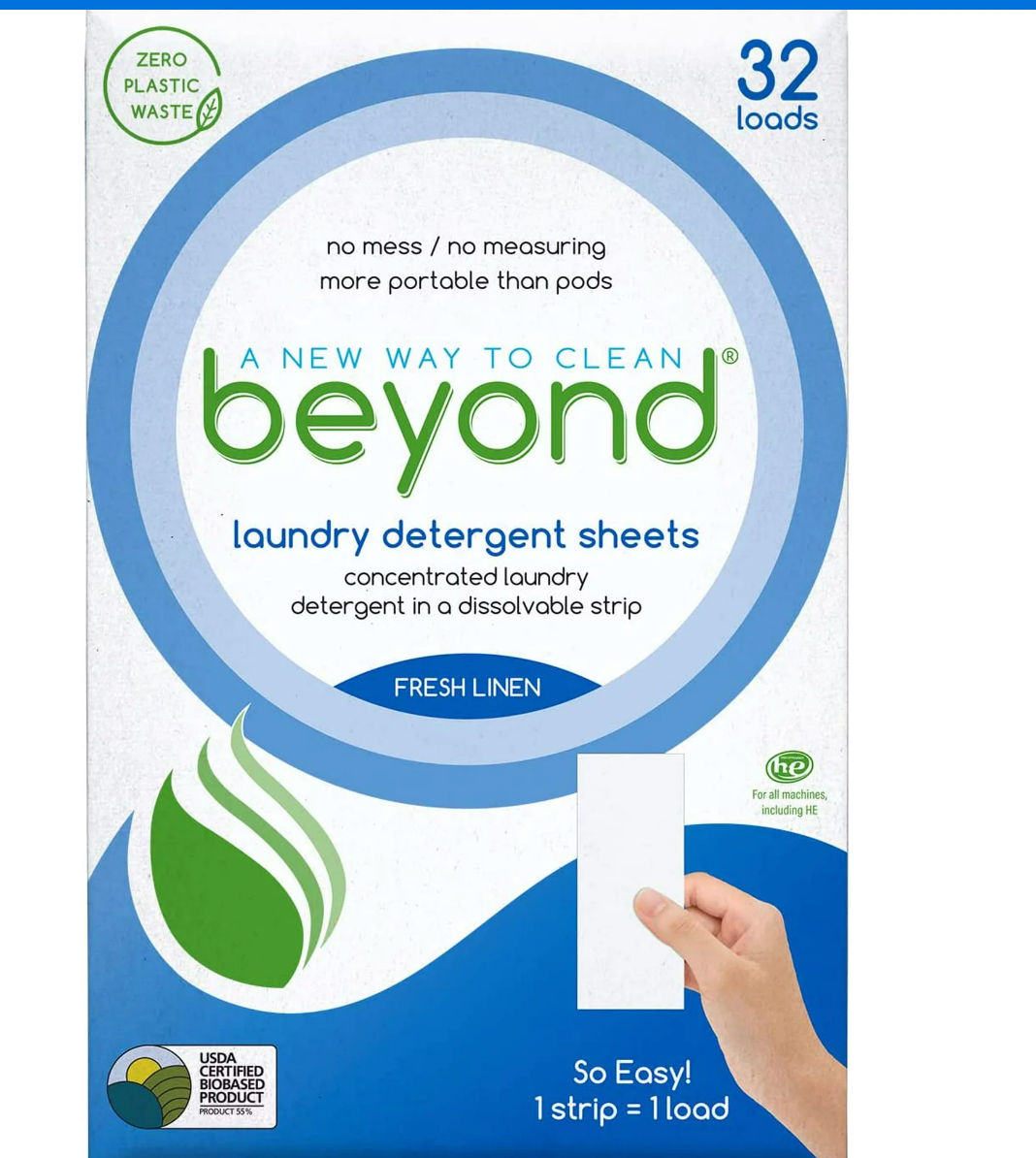 Beyond Laundry Detergent Sheets. Eco-friendly, biodegradable, hypoallergenic, paraben free, travel friendly. Zero Plastic Waste (32 Loads) (Fresh Linen)