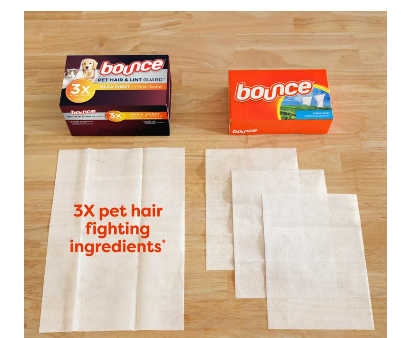 Bounce Pet Hair and Lint Guard Mega Dryer Sheets with 3X Pet Hair Fighters, Fresh Scent, 90 Count