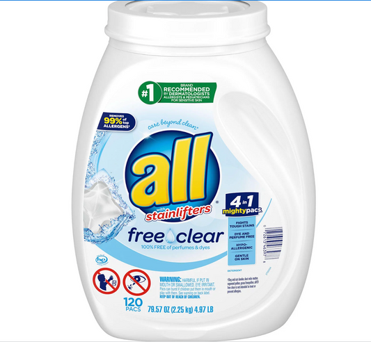 all Mighty Pacs Laundry Detergent, Free Clear for Sensitive Skin (120 ct.)