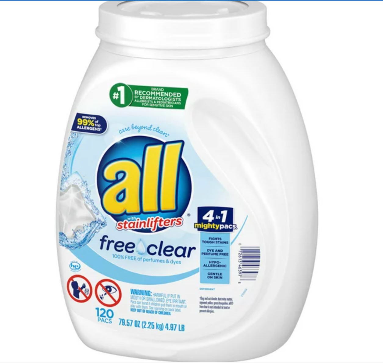 all Mighty Pacs Laundry Detergent, Free Clear for Sensitive Skin (120 ct.)