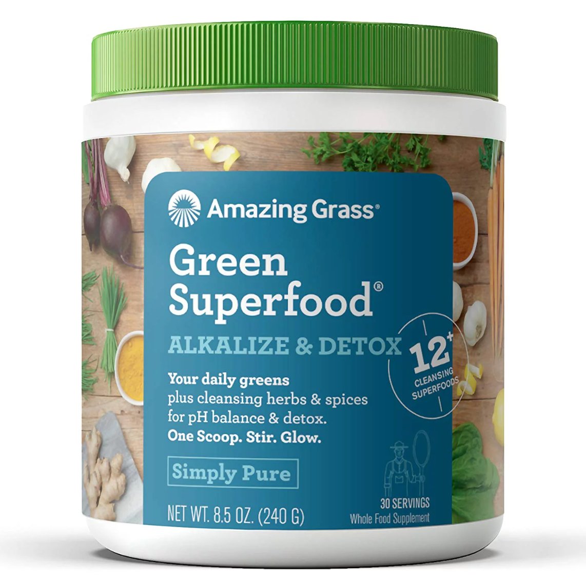 Amazing Grass Alkalize & Detox Green Superfood Powder, Simply Pure, 8.5 Oz