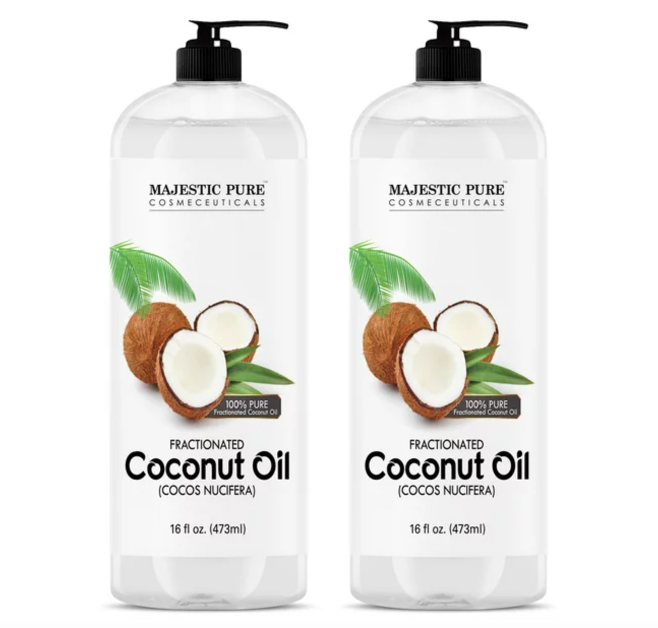 Majestic Pure Fractionated Coconut Oil - Relaxing Massage Oil, Liquid Carrier Oil for Diluting Essential Oils - Skin, Lip, Body & Hair Oil Moisturizer & Softener - 16 fl oz - Set of 2