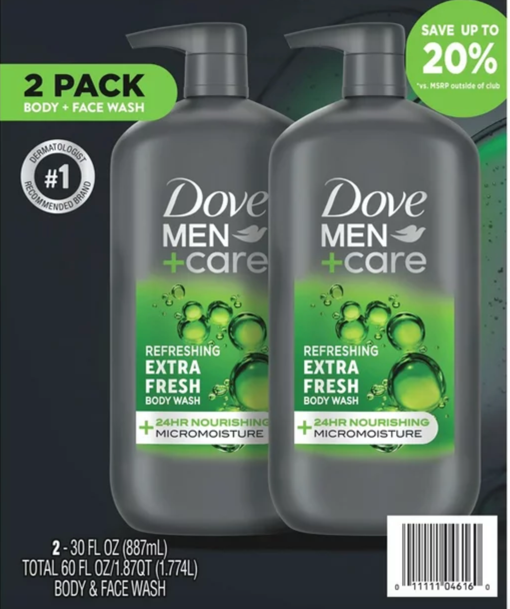 Dove Men+Care Body and Face Wash, Extra Fresh, 30 Fluid Ounce (Pack of 2)