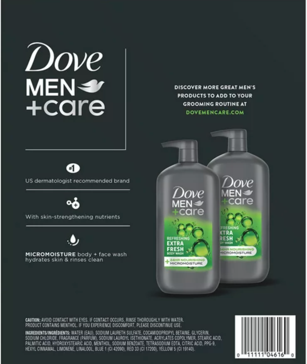 Dove Men+Care Body and Face Wash, Extra Fresh, 30 Fluid Ounce (Pack of 2)