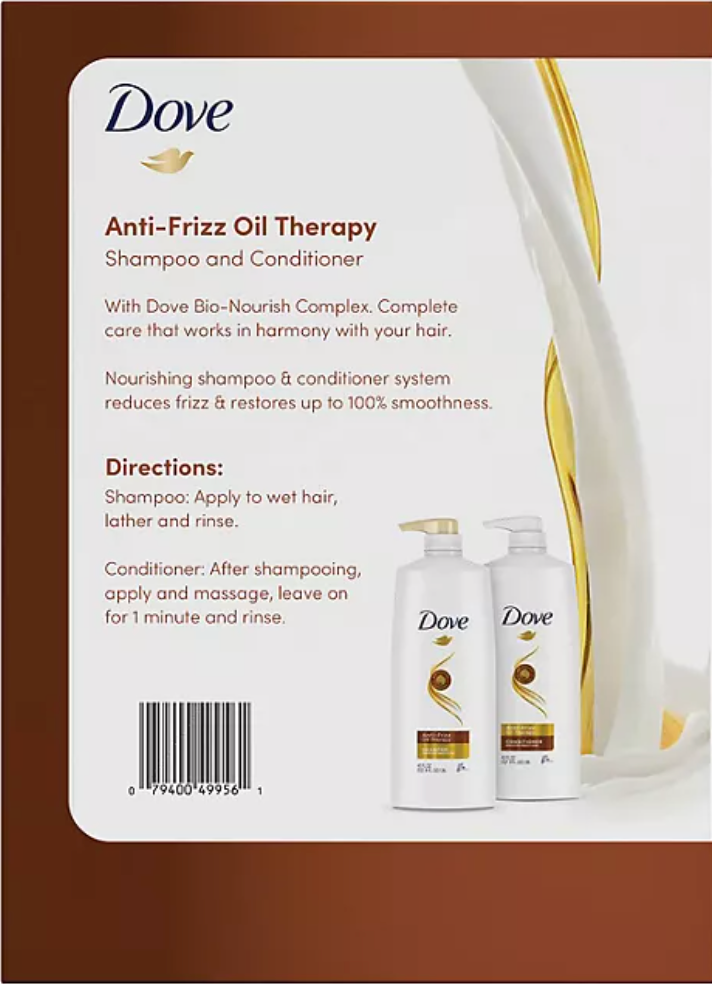 Dove Anti-Frizz Oil Therapy Shampoo & Conditioner (40 fl. oz., 2 pk.)