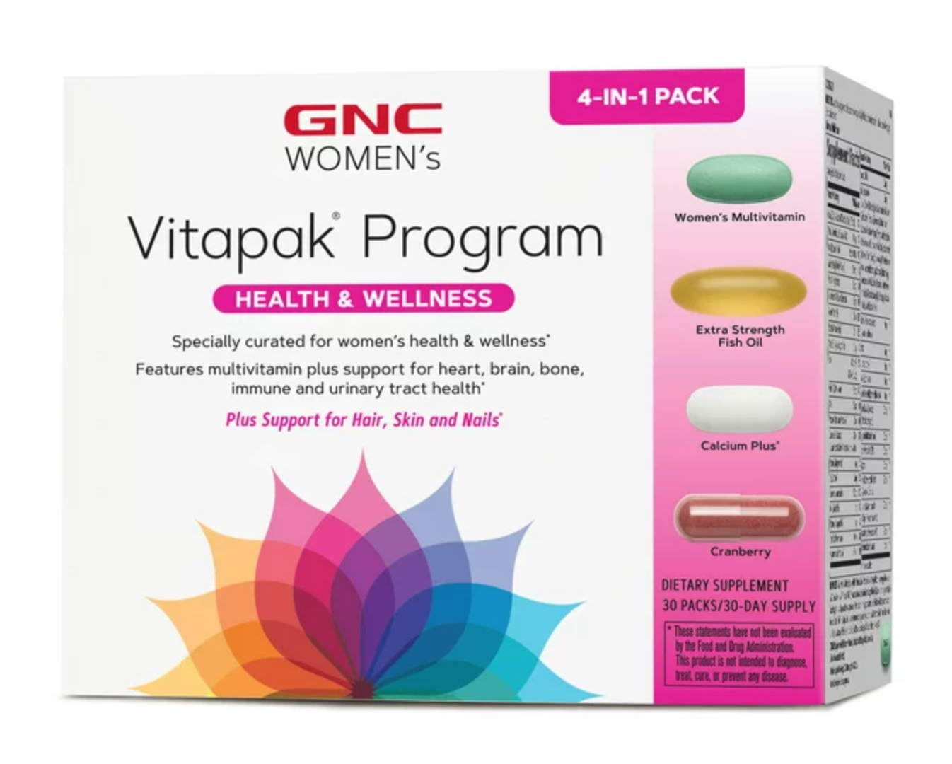 GNC Women's Health & Wellness Vitapak, 30 Daily Packs, 4-in-1 Complete Daily Multivitamin and Nutrition Program for Women