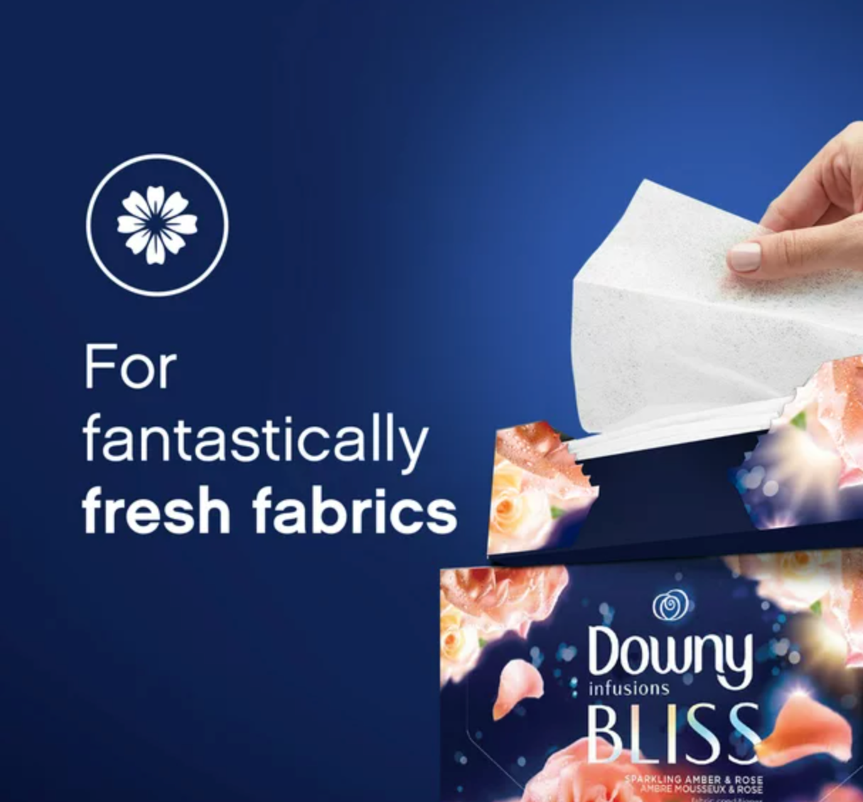 Downy Infusions Dryer Sheets, Bliss, Sparkling Amber & Rose, 200 Ct