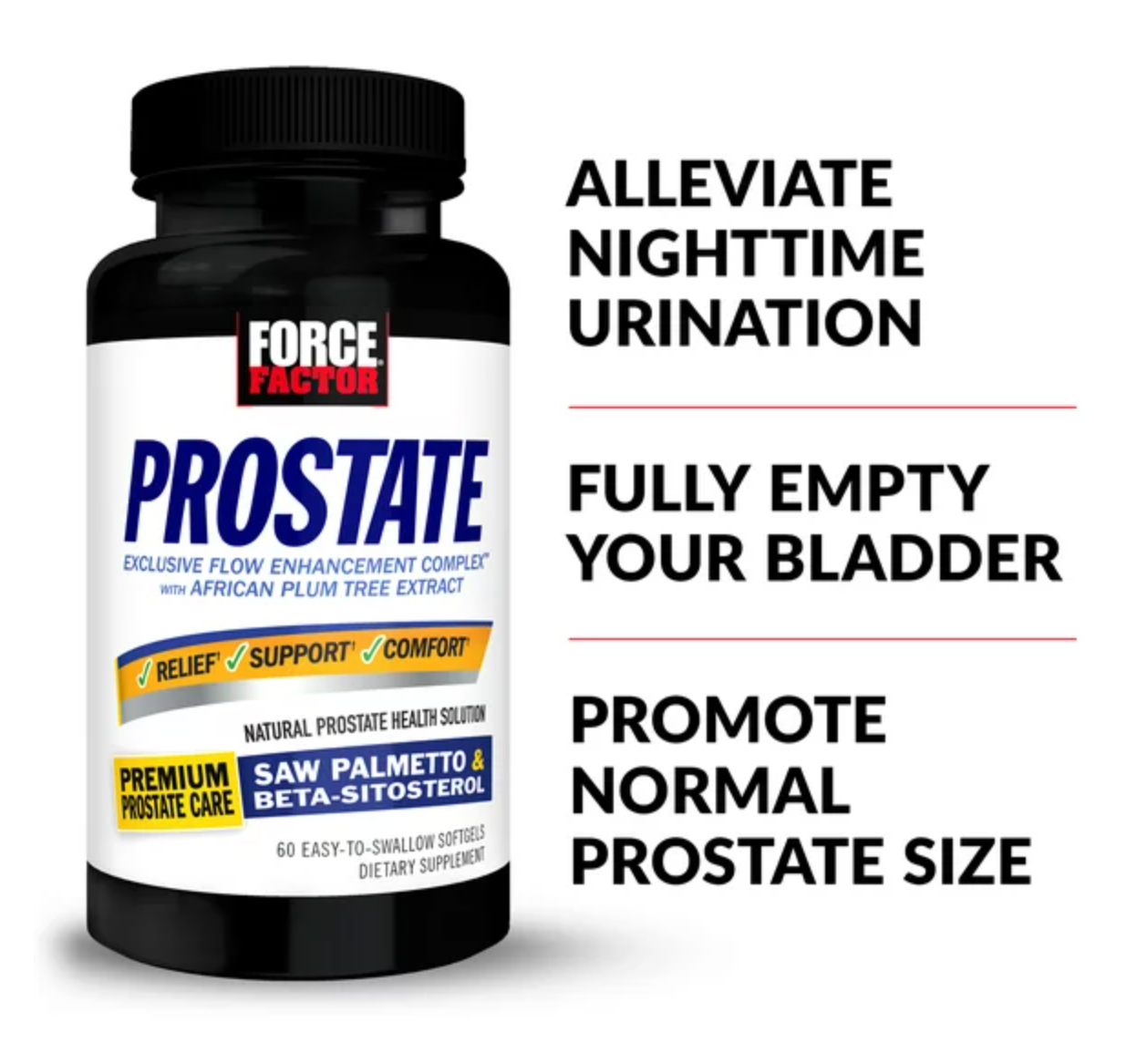 Force Factor Prostate Saw Palmetto and Beta Sitosterol Supplement for Men, Prostate Health Support, Prostate Size Support, Urinary Relief, Bladder Control, Reduce Nighttime Urination, 60 Softgels