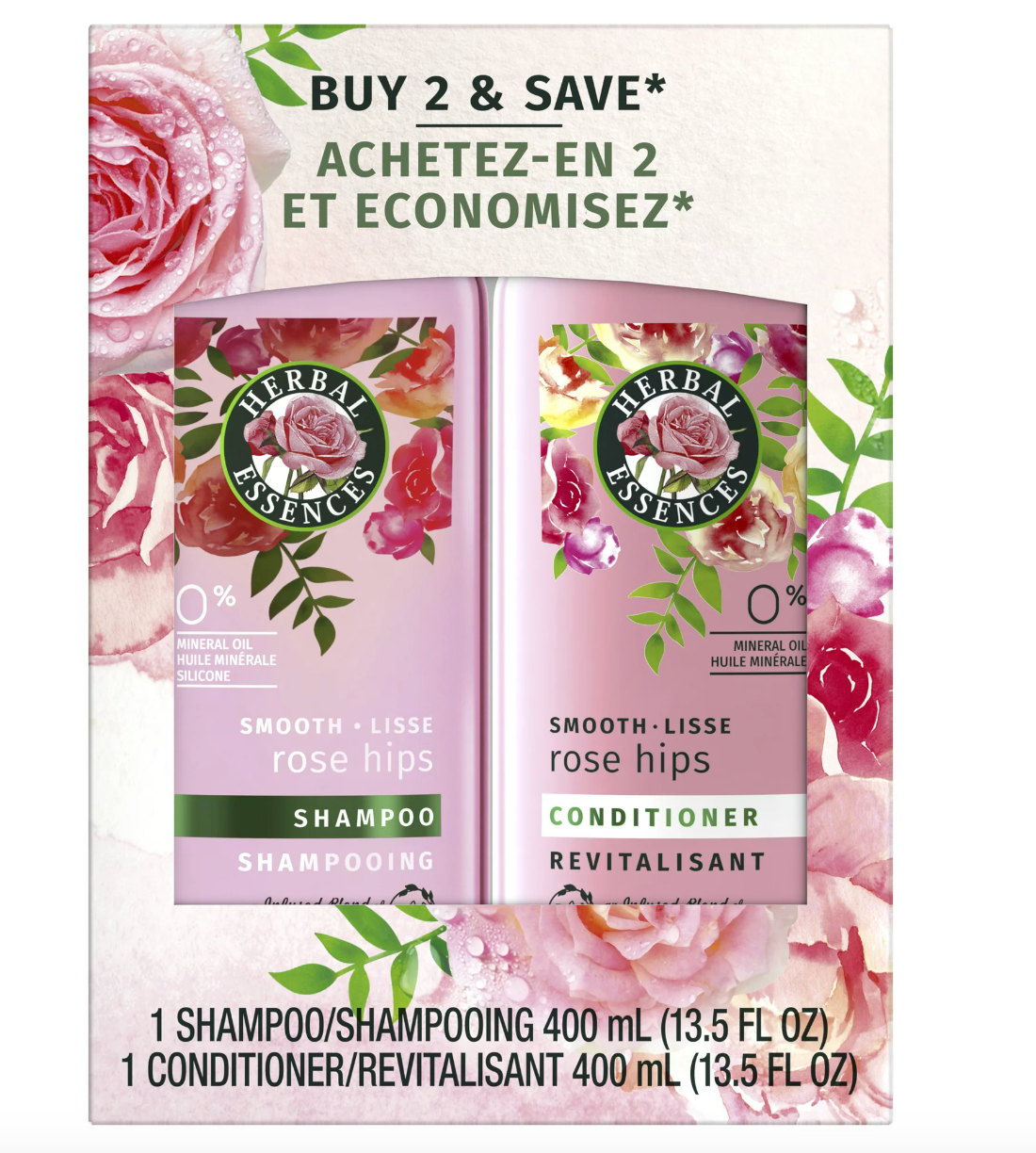 Herbal Essences Shampoo and Conditioner Set, All Hair Types, Rose Hips, 13.5 fl oz 2 Ct