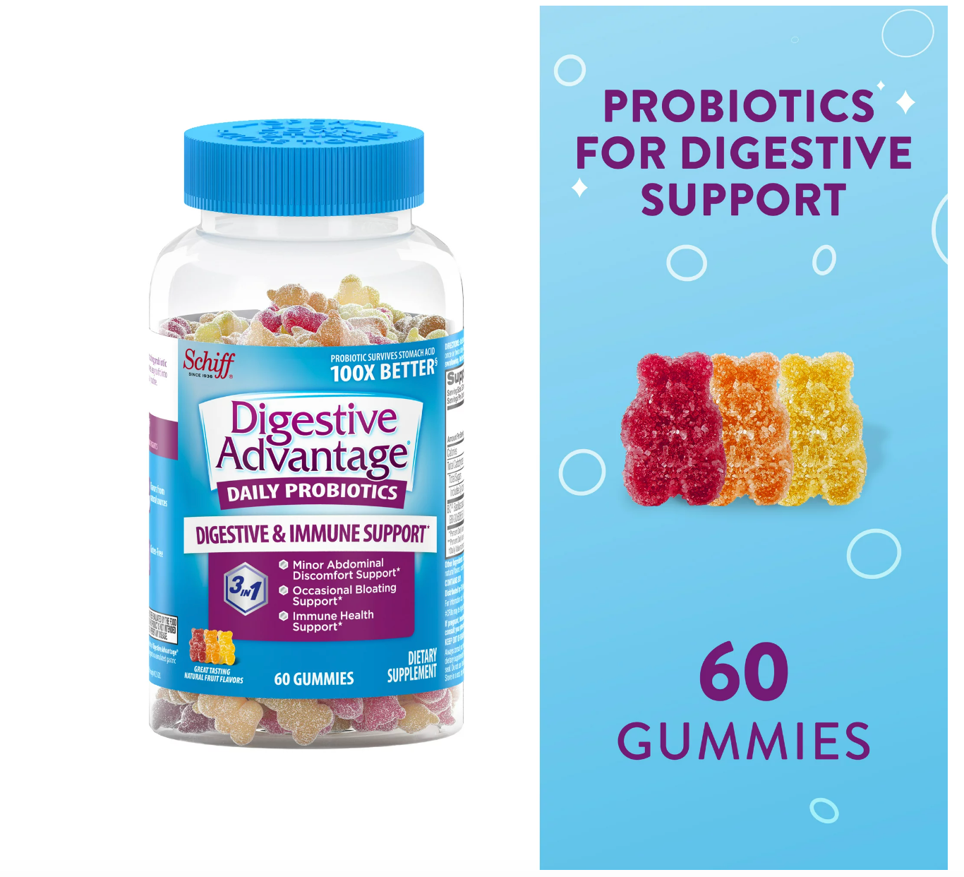 Kids Daily Probiotic Natural Fruit Flavor Gummies, Digestive Advantage (60ct) -