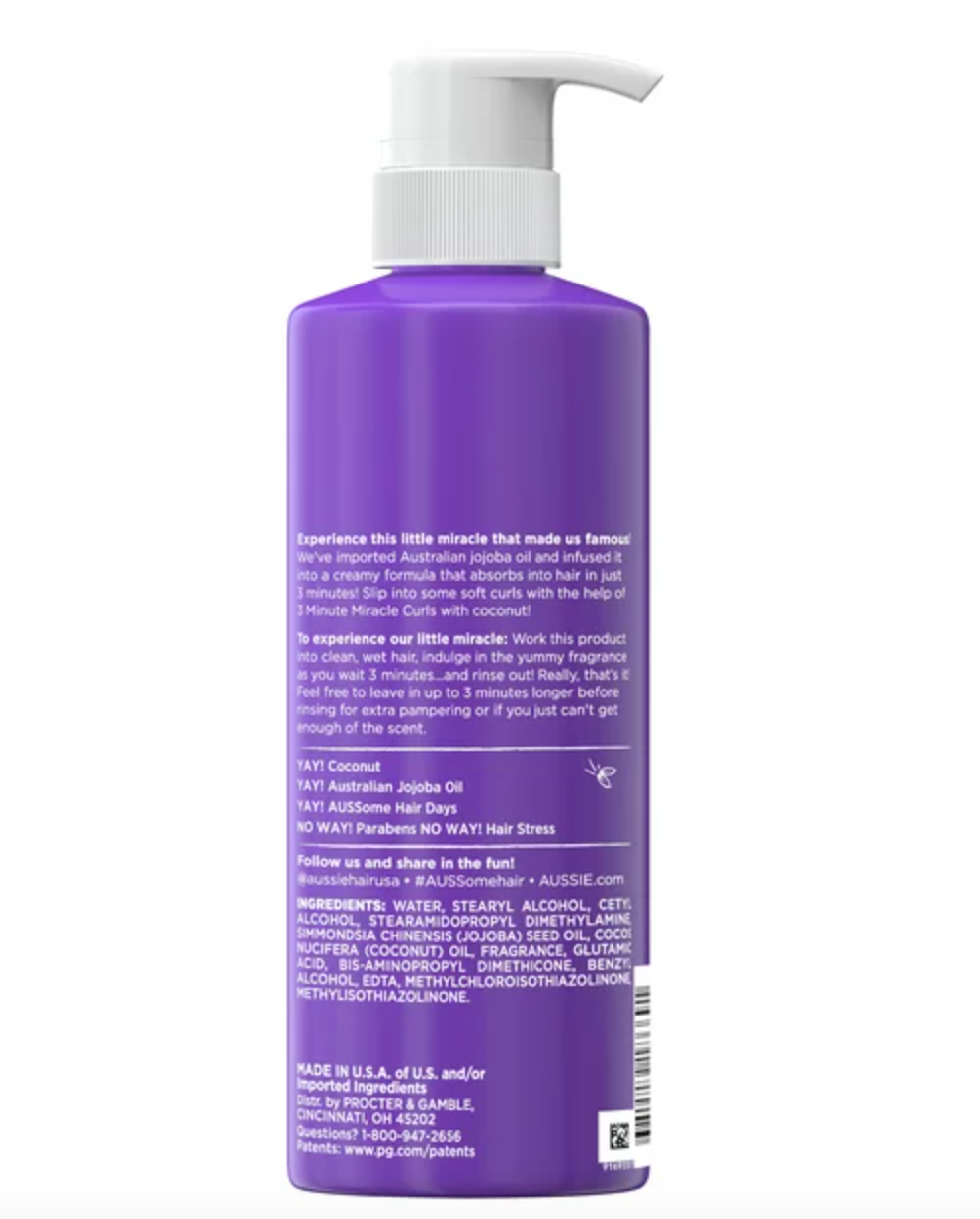 Aussie 3 Minute Miracle Curls Conditioner, for All Hair Types, Paraben Free, 16 fl oz