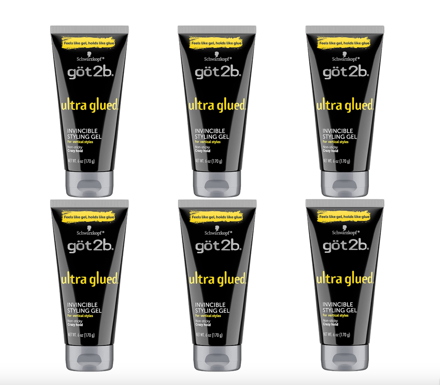 Schwarzkopf Got2b Ultra Glued 4 Vertical Styles Invincible Styling Gel, 6 OZ (Pack of 6) By Brand Got2B