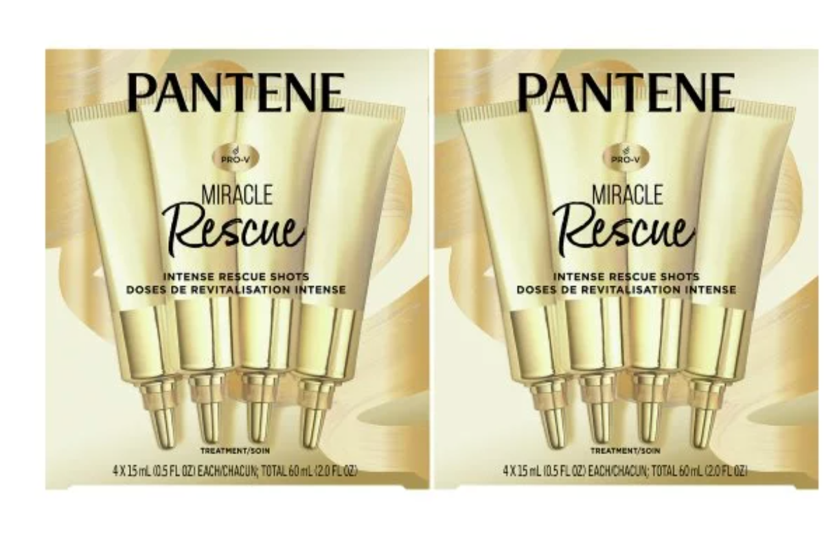 Pantene Hair Mask Miracle Rescue Shots, Intensive Repair Treatment for Damaged Hair, 4 count 0.5 oz Each, Twin Pack New Version