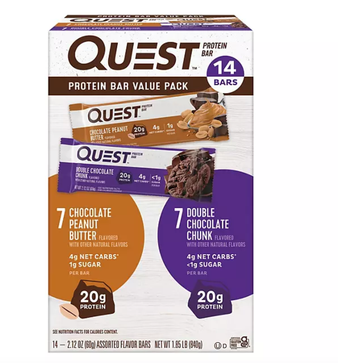 Quest Nutrition Chocolate Peanut Butter and Double Chocolate Chunk Protein Bars Variety Pack (14 ct.)