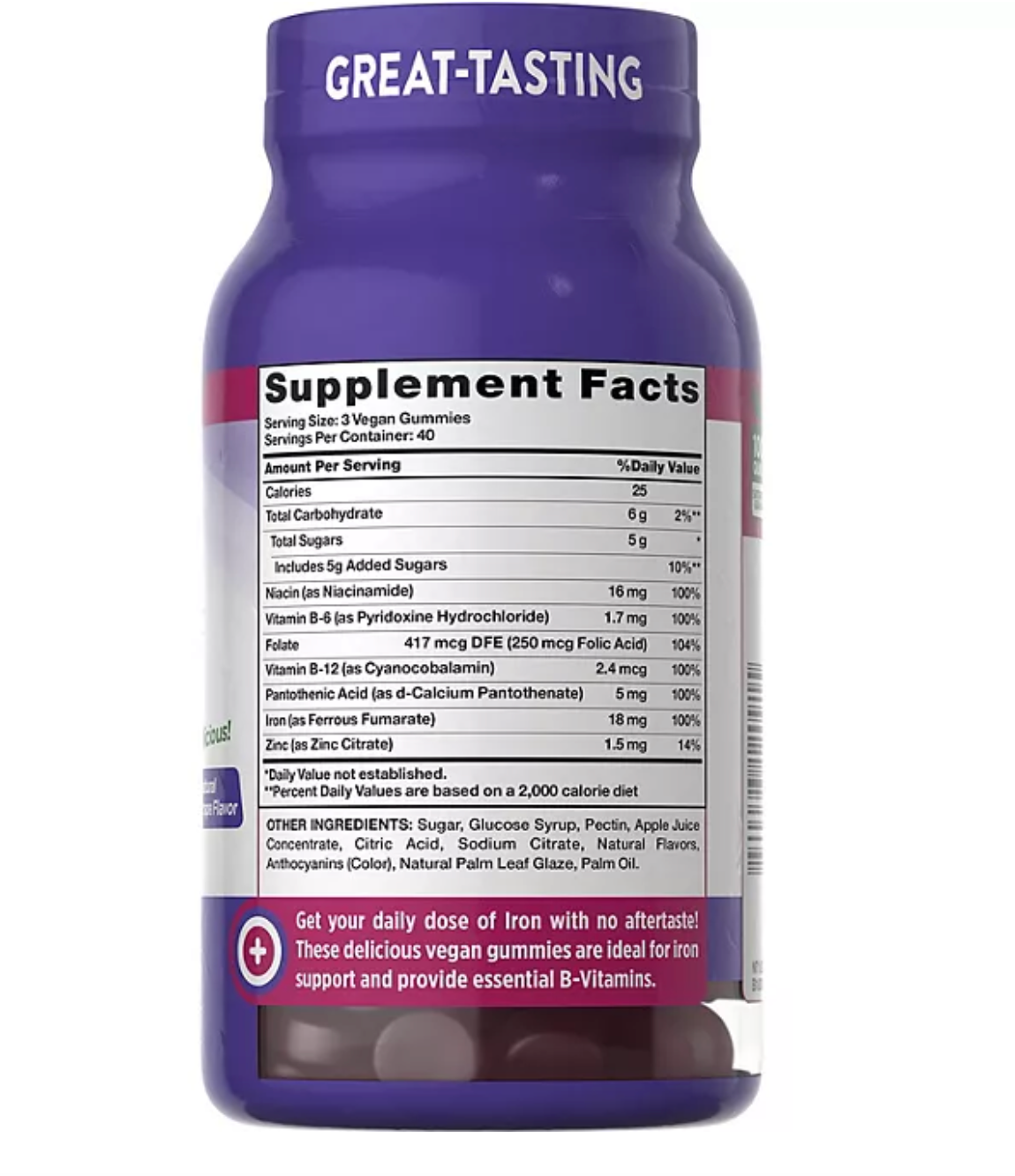 Nature's Truth Iron Gummies with B-Vitamins + Zinc, Natural Grape Flavor (120 ct.)