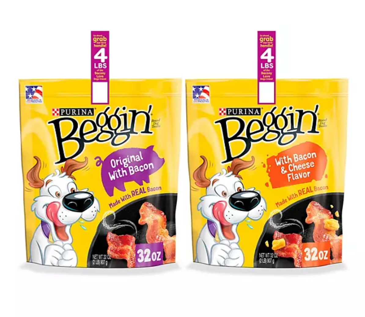 Purina Beggin' Strips Real Meat Dog Treats, Bacon & Bacon + Cheese Flavors (32 oz., 2 pk.)