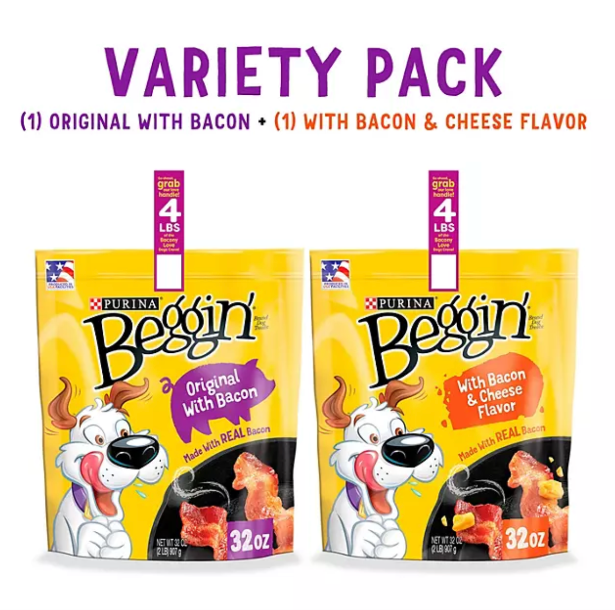 Purina Beggin' Strips Real Meat Dog Treats, Bacon & Bacon + Cheese Flavors (32 oz., 2 pk.)