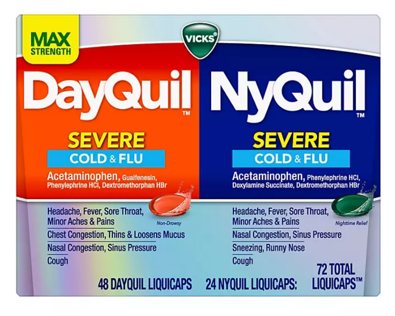 Vicks DayQuil and NyQuil Severe Cough, Cold, & Flu Relief LiquiCaps Convenience Pack (72 ct.)