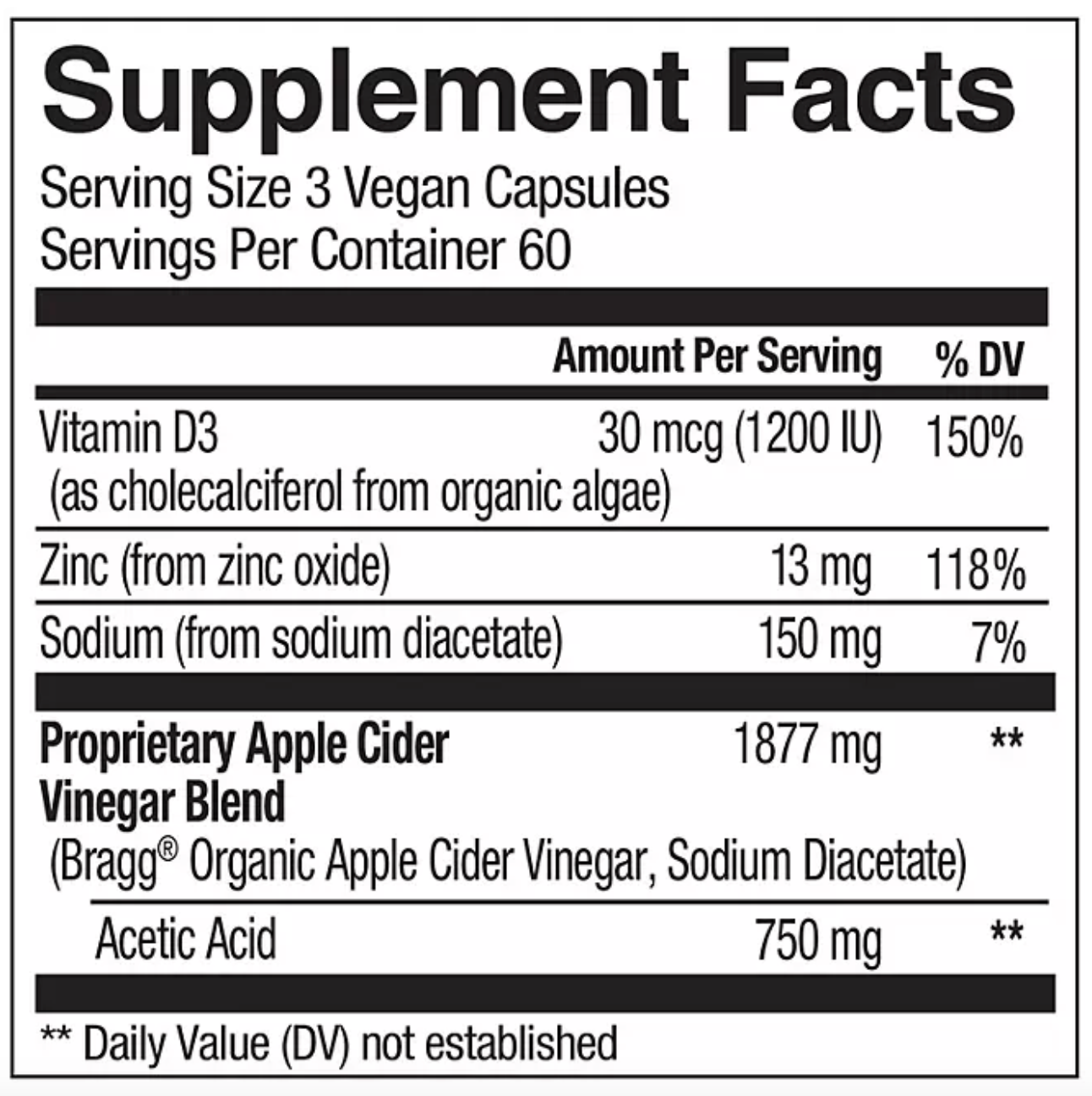 Bragg Apple Cider Vinegar 750 mg Capsules (180 ct.)