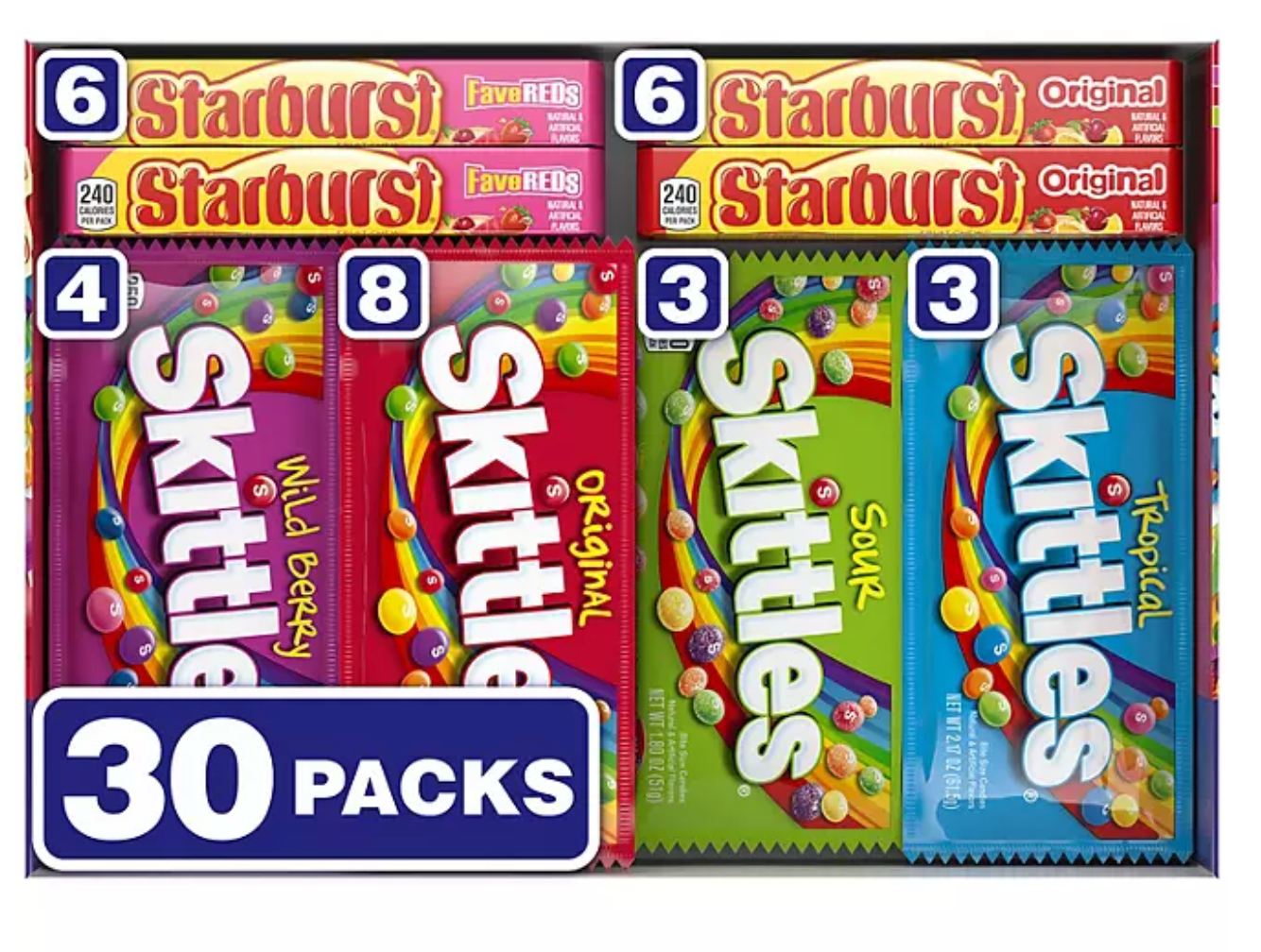 Starburst and Skittles Chewy Candy Variety Box (62.79 oz., 30 ct.)