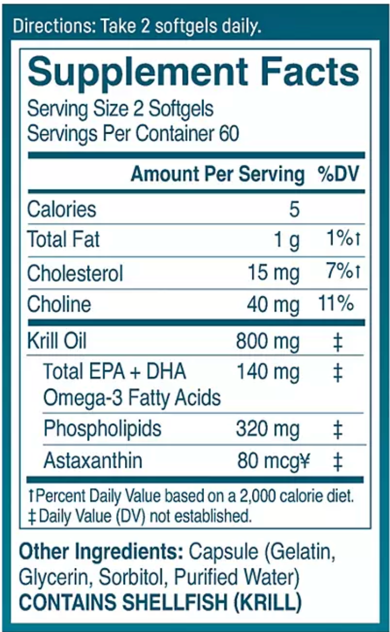 Kori Pure Antarctic Krill Oil Multi-Benefit Omega-3 800 mg. Softgels 120 ct.