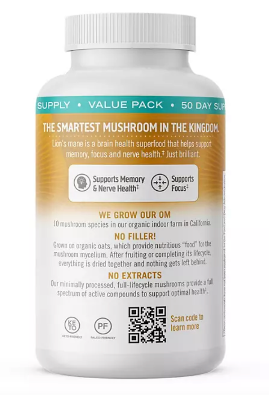 Om Mushroom Superfood Lion's Mane Supplement Capsules 150 ct.