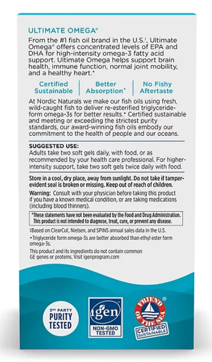 Nordic Naturals Ultimate Omega Softgels 1280 mg Fish Oil 100 ct.