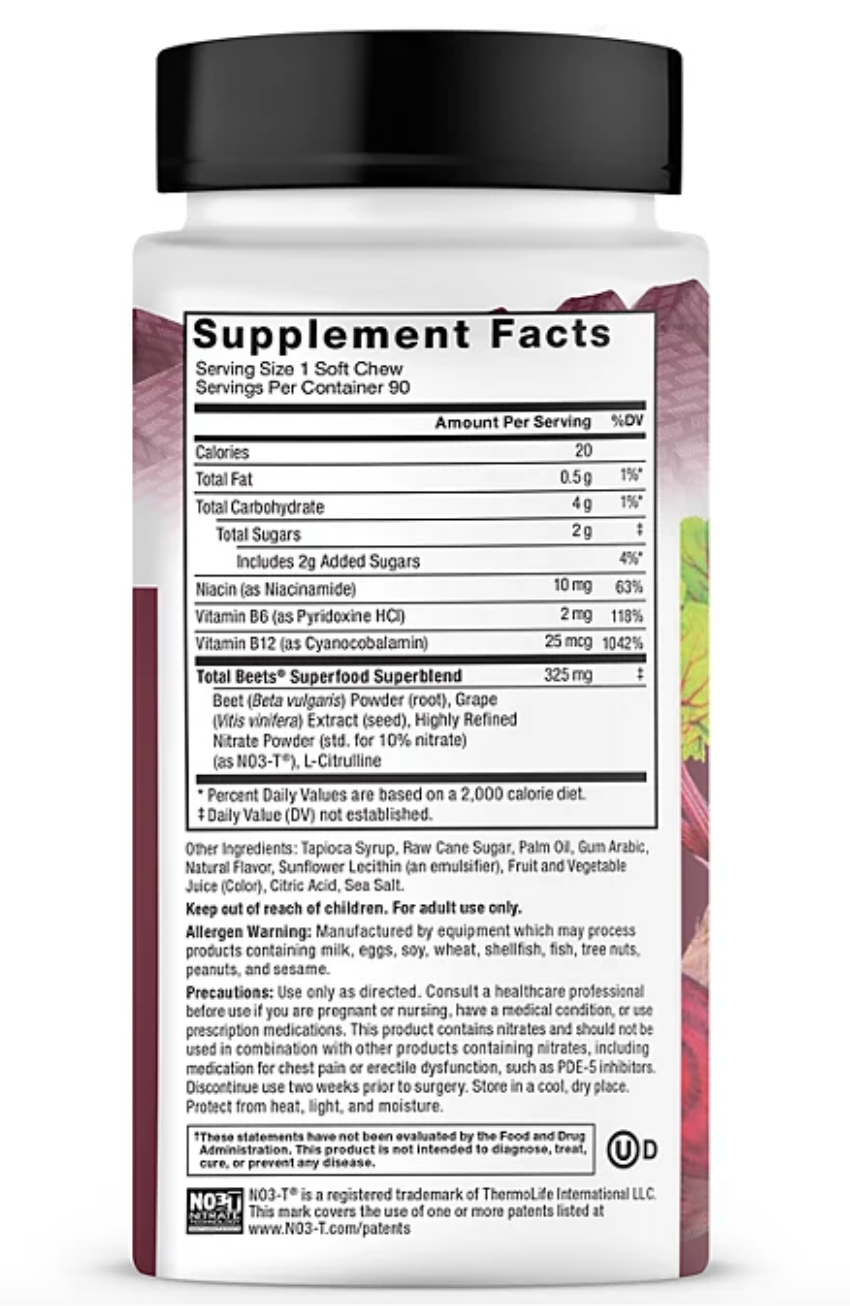 Force Factor Total Beets, Beet Root Superfood Soft Chews, Acai Berry 90 ct.