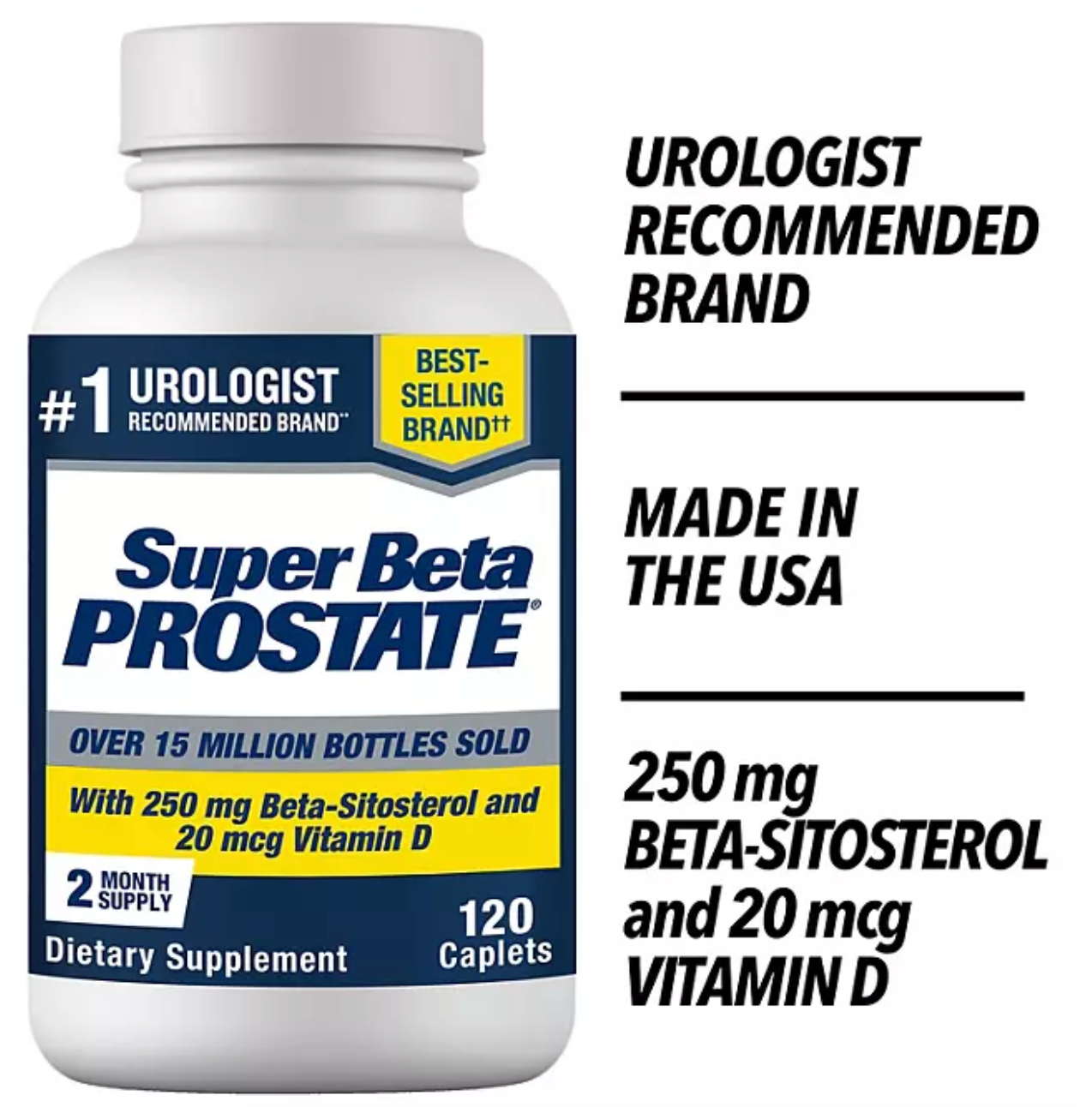 Super Beta Prostate Male Supplement with 250 mg. Beta-Sitosterol Caplets 120 ct.