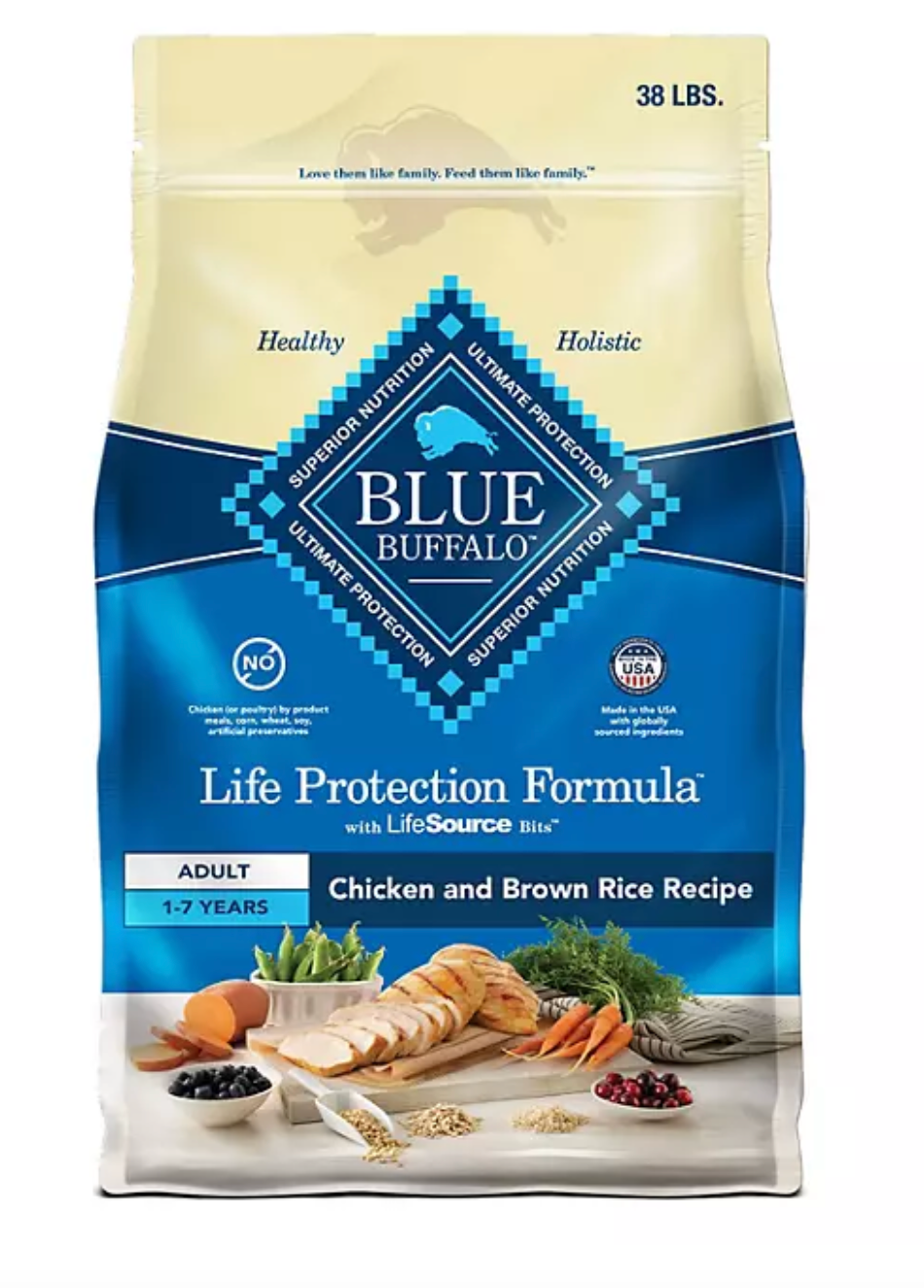 Blue Life Protection Formula Chicken and Brown Rice, Adult Natural Dry Dog Food, 38 lbs.