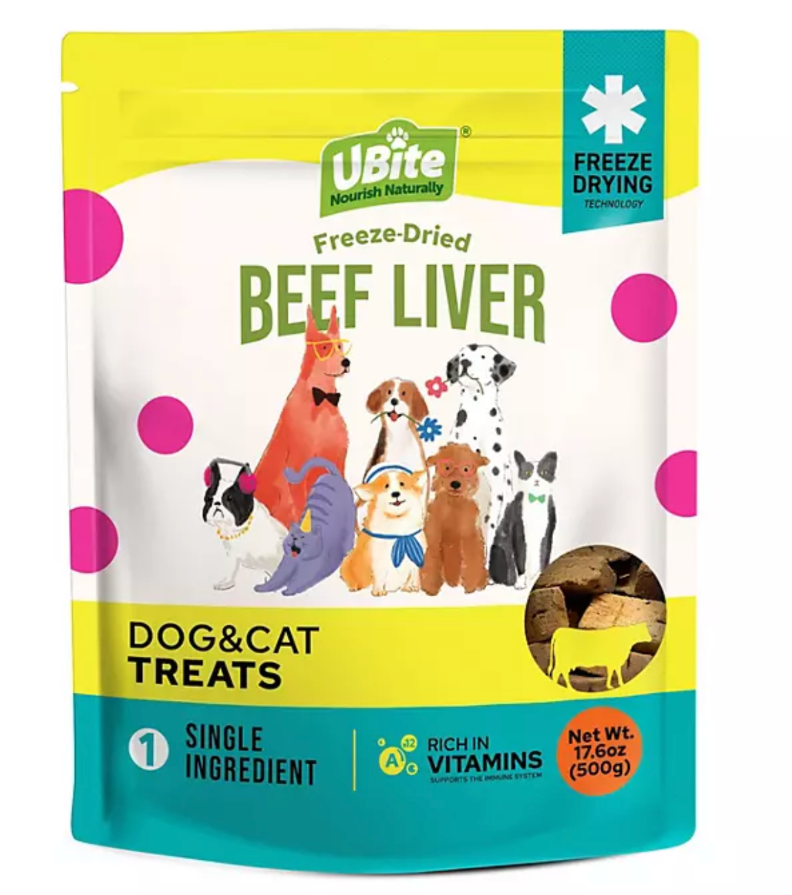 UBite Raw Bits Freeze-Dried Beef Liver Dog + Cat Treats, 17 oz.