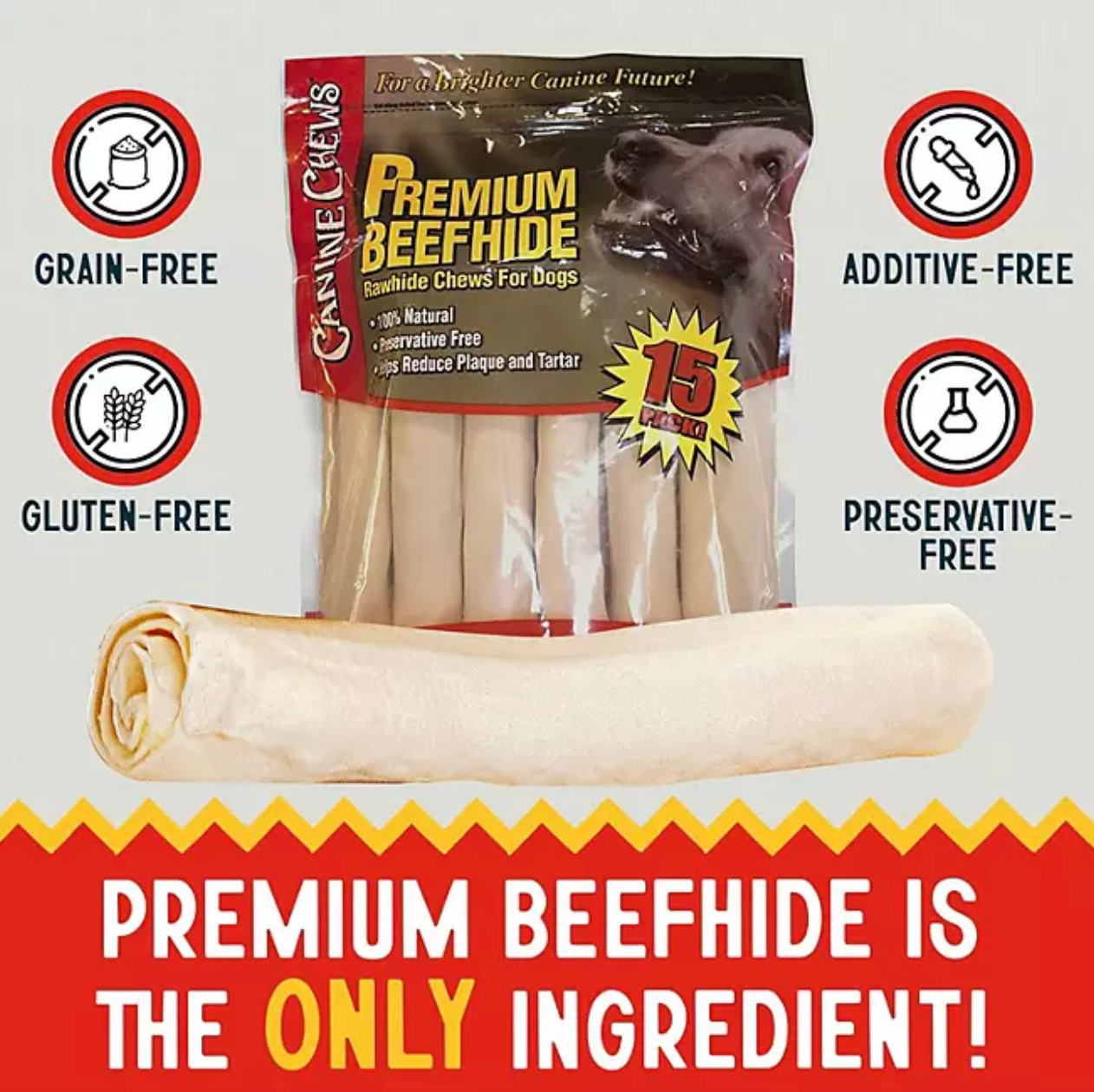 Canine Chews Premium All-Natural Beef Hide Canine Retrievers, 15 ct.