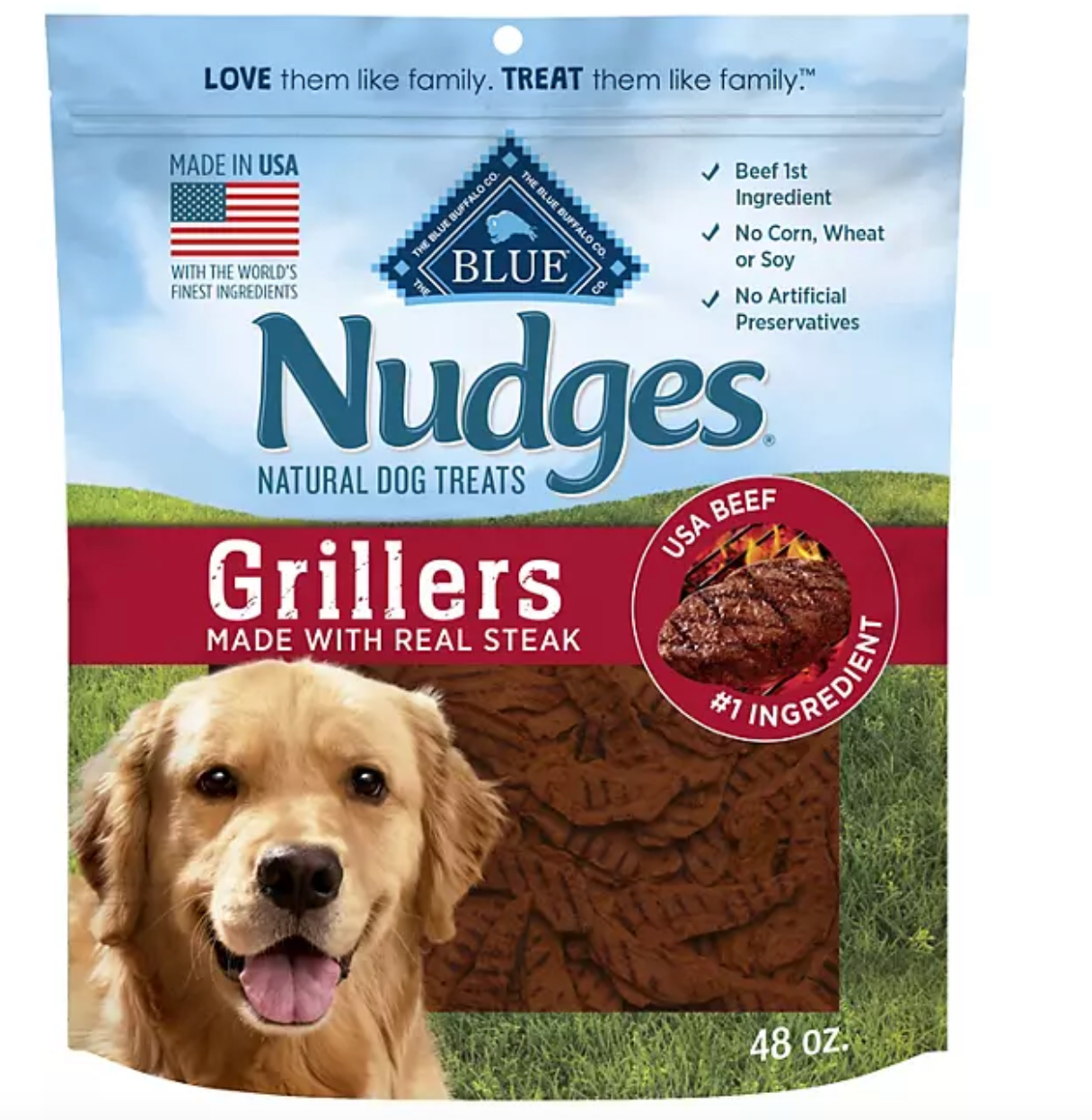 Blue Buffalo Nudges Grillers Steak Flavored Natural Dog Treats, 48 oz.