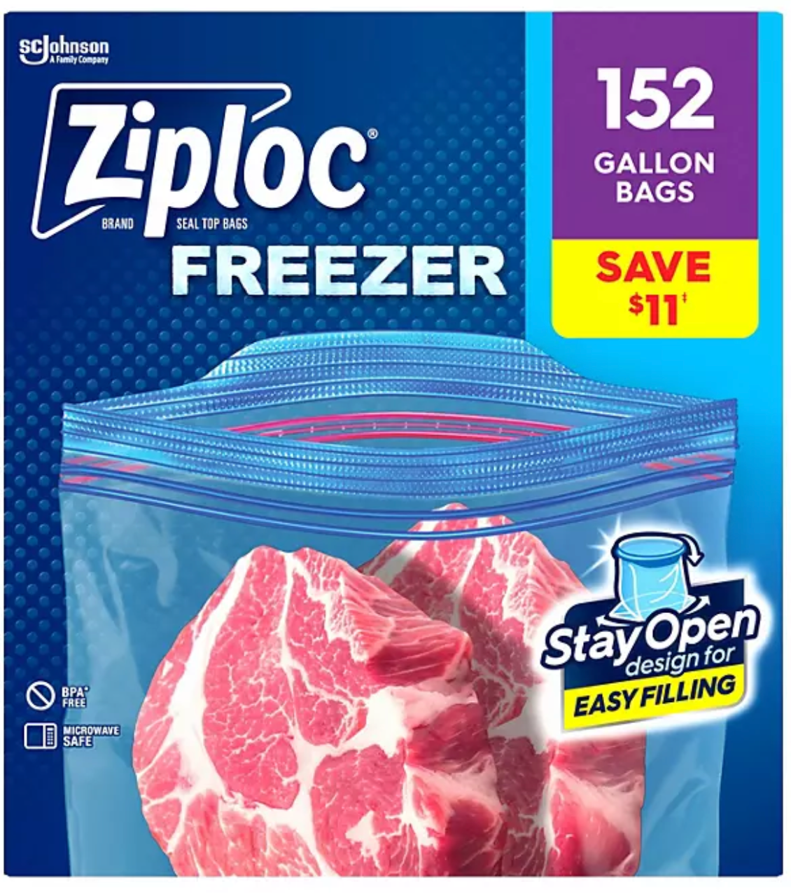 Ziploc Stay Open Design Gallon Freezer Bags, 152 ct.