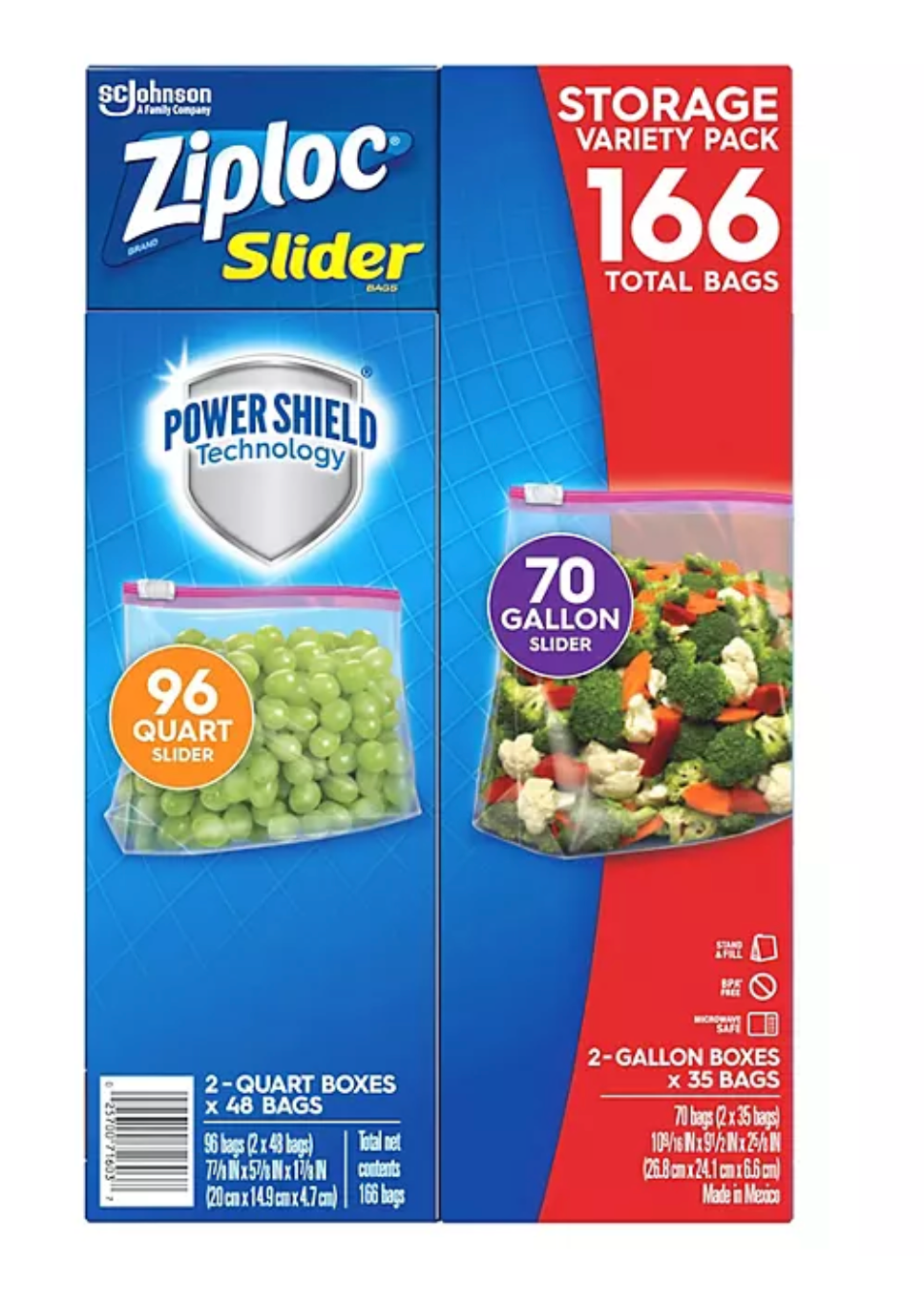 Ziploc Slider Storage Bags Variety Pack, Quart 96 ct., Gallon 70 ct.