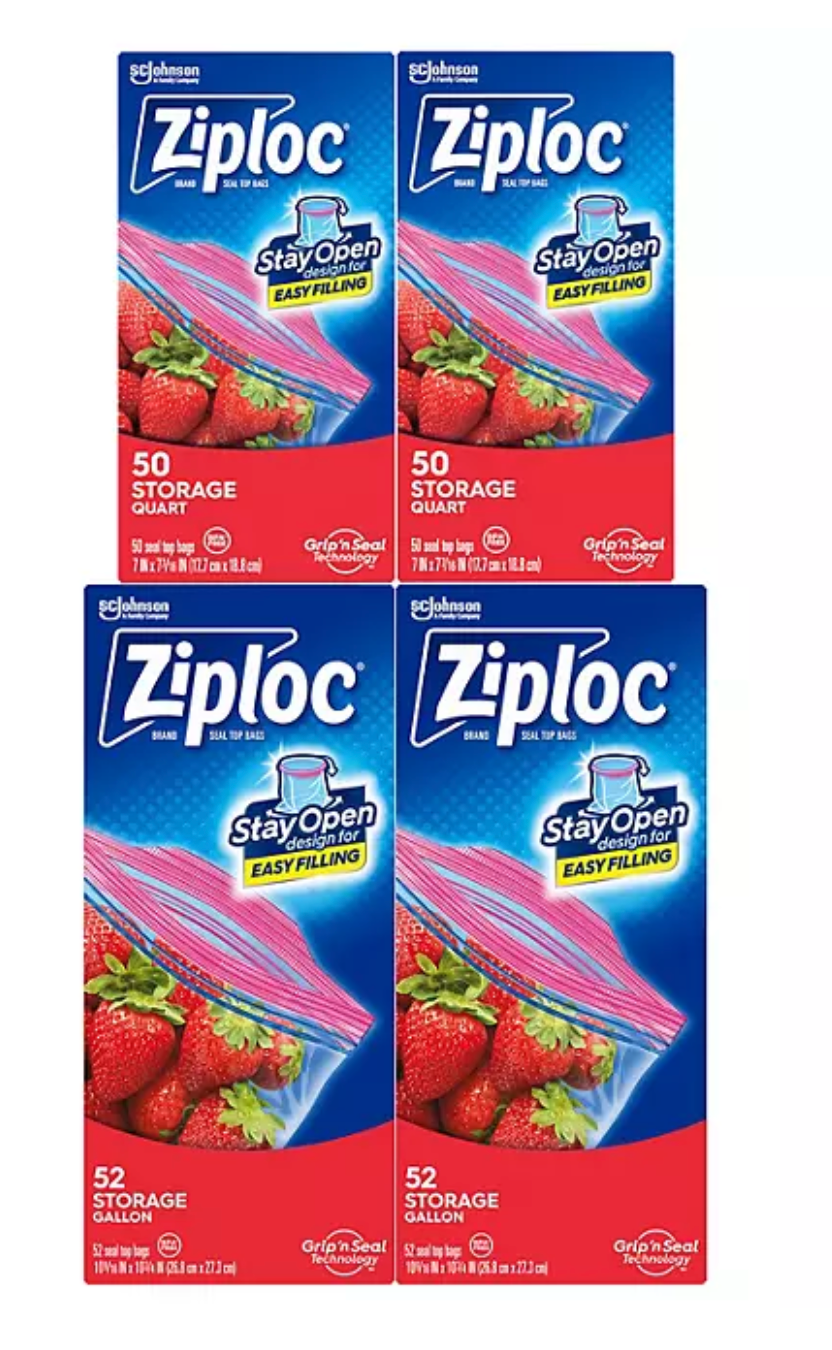 Ziploc Gallon & Storage Quart Bags with New Stay Open Design, 204 ct.