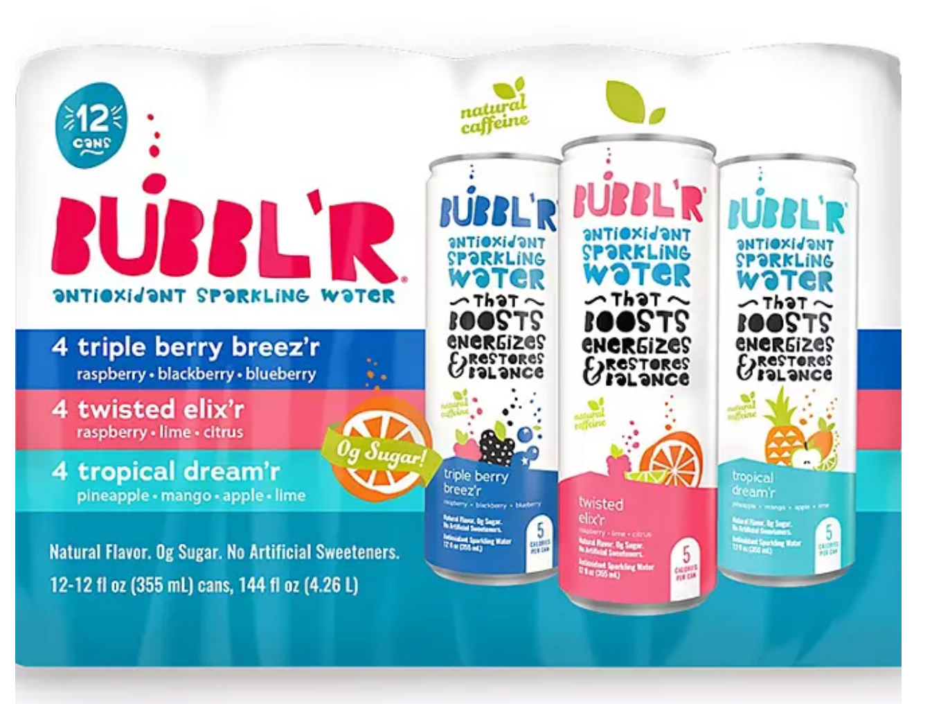 BUBBL'R Sparkling Water Variety Pack, 12 fl. oz., 12 pk.