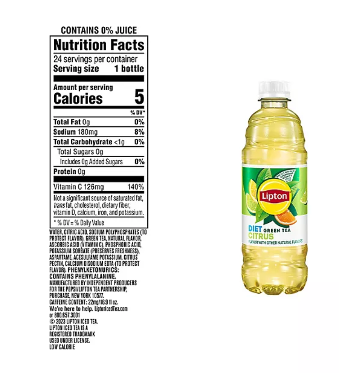 Lipton Diet Green Tea Citrus Iced Tea, 16.9 fl. oz., 24 pk.