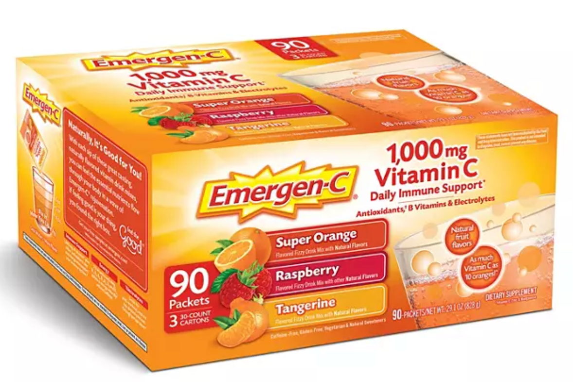 Emergen-C Drink Mix Variety Pack, Super Orange, Raspberry & Tangerine, 29.1 oz., 90 ct.